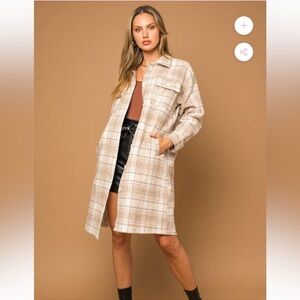 Stoosh- Beige Plaid Shirt Jacket, Multi, Size XL EUC